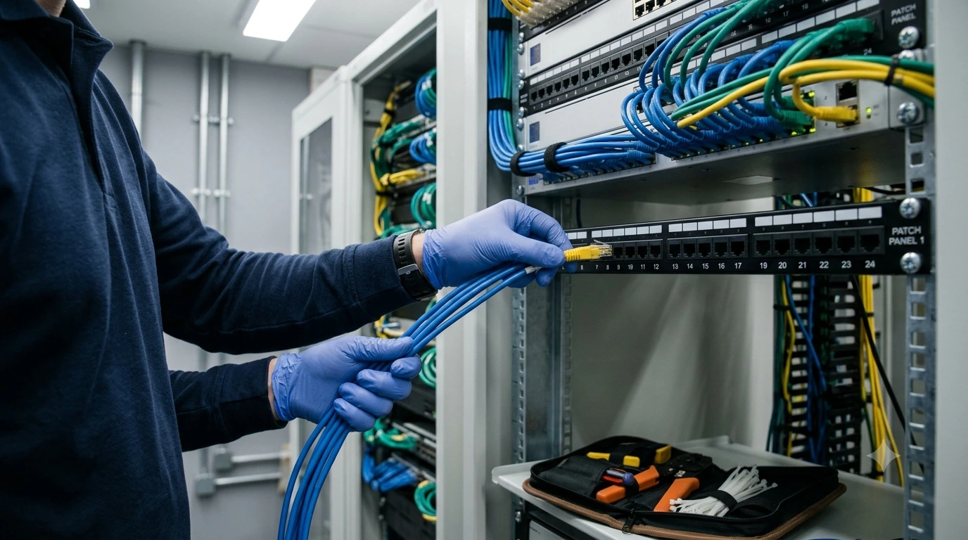 Chantier câblage réseau informatique entreprise Normandie – Voltec Électricité & Systèmes