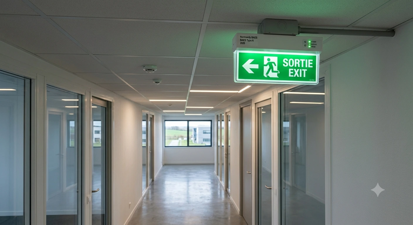 Éclairage sécurité incendie BAES Normandie – Voltec Électricité & Systèmes