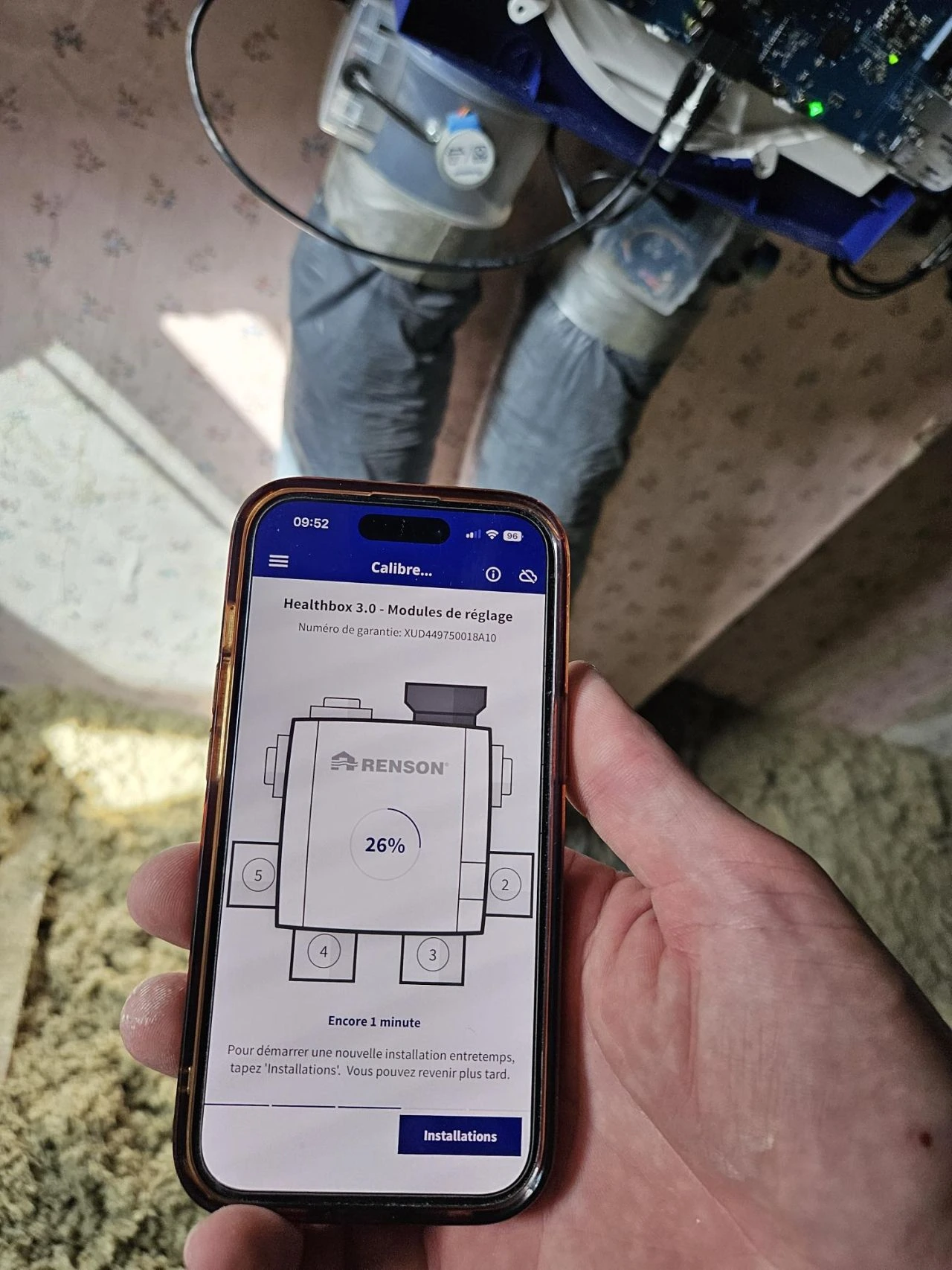 Application Healthbox 3.0, modules de réglage en cours de calibrage